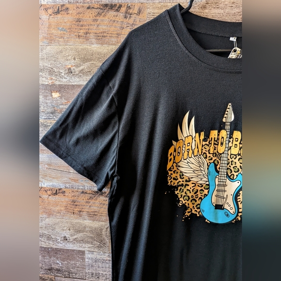 NWT Boho "Born To Be Wild" Guitar Graphic Black Tee - Picture 4 of 15